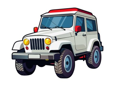 Klasik beyaz Jeep 3d vektör etiketi tasarımı