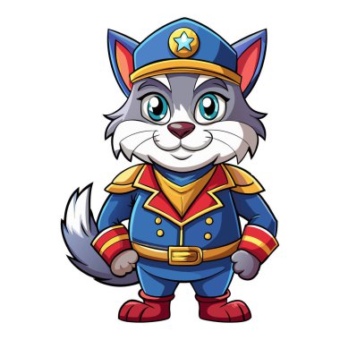 Kaptan Kedi Maskotu Karakteri 3d Disney çizgi film stili etiket tasarımı