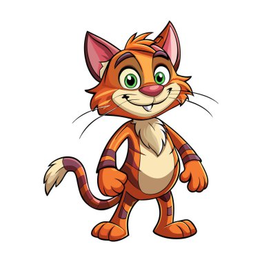 Komik kedi maskotu karakter 3d Disney çizgi film stili etiket tasarımı