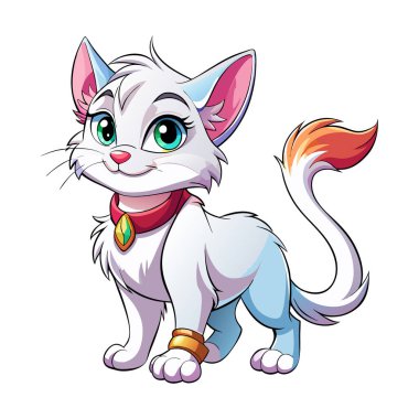 Mutlu kedi gülümseyen maskot karakteri 3d Disney çizgi film stili etiket tasarımı