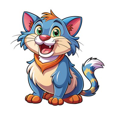 Mutlu kedi gülümseyen maskot karakteri 3d Disney çizgi film stili etiket tasarımı