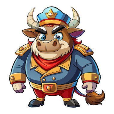 Kaptan İnek Maskotu Karakteri 3d Disney çizgi film stili çıkartma vektör tasarımı