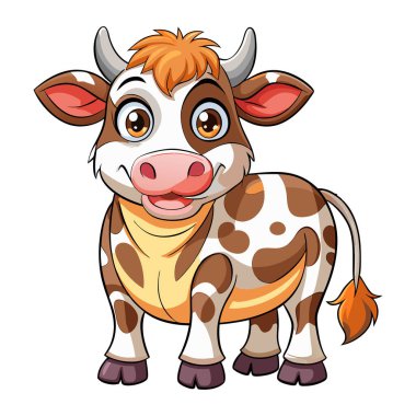 Mutlu inek maskotu karakter 3d Disney çizgi film stili çıkartma vektör tasarımı