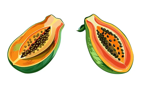 Papaya dilimi 3d vektör etiketi tasarımı