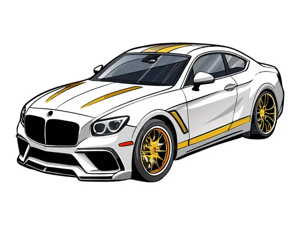 Lüks beyaz araba 3d vektör çıkartması tasarımı