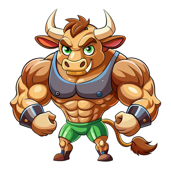 Vücut geliştirici inek maskotu karakter 3d Disney çizgi film stili çıkartma vektör tasarımı