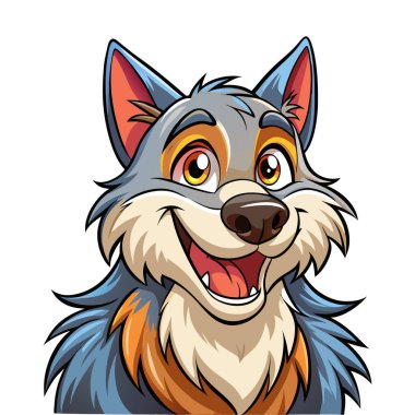 Mutlu kurt maskotu karakteri 3d Disney çizgi film stili çıkartma vektör tasarımı