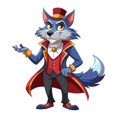 Sihirbaz kurt maskotu karakter 3d Disney çizgi film stili çıkartma vektör tasarımı