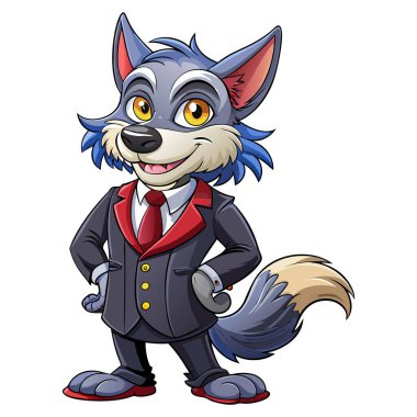 Avukat kurt maskotu karakter 3d Disney çizgi film stili çıkartma vektör tasarımı