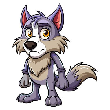 Üzgün kurt maskotu karakter 3d Disney çizgi film stili çıkartma vektör tasarımı