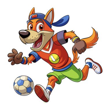 Köpek futbol maskot karakteri 3d Disney çizgi film stili etiket tasarımı