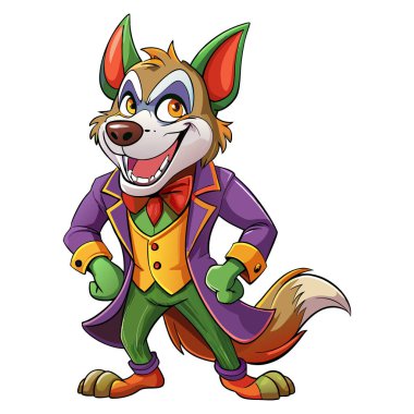 Joker köpek maskotu karakter 3d Disney çizgi film stili çıkartma vektör tasarımı