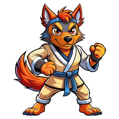 Dövüş sanatları köpek maskotu karakteri 3d Disney çizgi film stili çıkartma vektör tasarımı