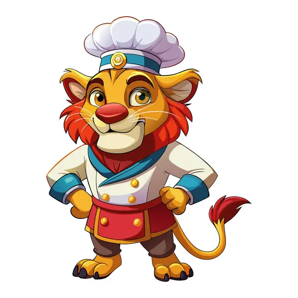 Aşçı aslan maskotu karakter 3d Disney çizgi film stili çıkartma vektör tasarımı