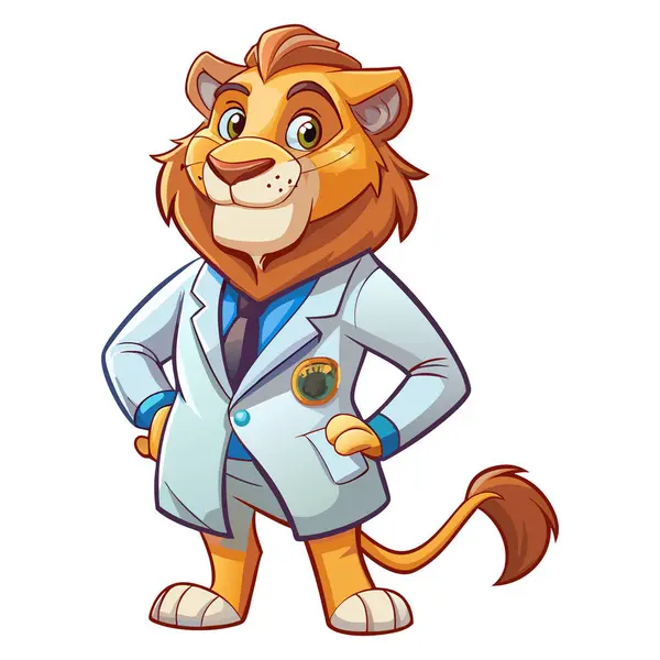 Doktor aslan maskotu karakter 3d Disney çizgi film stili çıkartma vektör tasarımı