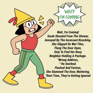 Retro Comic Style Character with Story Text and Speech Bubble clipart