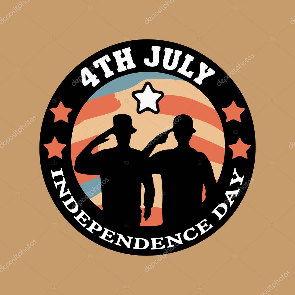 Patriotic 4th July Independence Day Badge with Saluting Figures