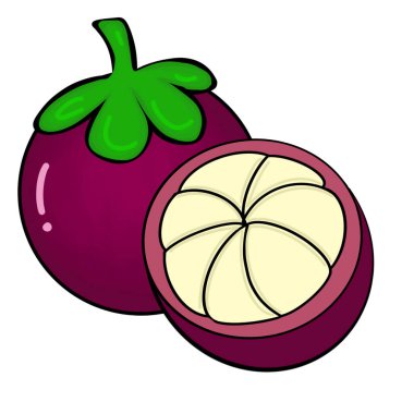 Beyaz arka planda mor kabuklu mangosteen