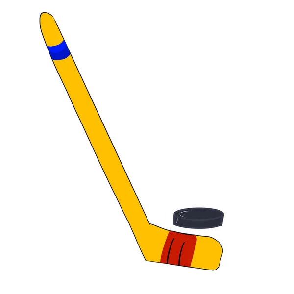 Eishockeyschläger Und Eishockeyball Auf Weißem Untergrund — Stockfoto