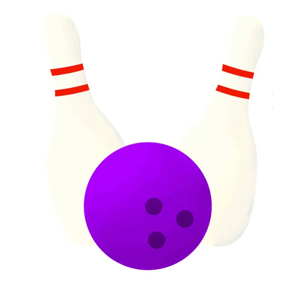Palla Bowling Viola Con Birilli Bowling Posizionati Sfondo Bianco — Foto Stock