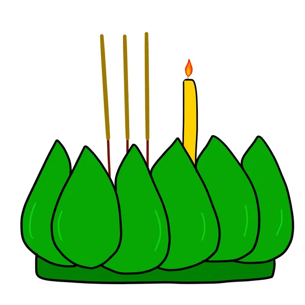 Krathong Behälter Aus Bananenblättern Gibt Räucherstäbchen Und Kerzen Wird Bei — Stockfoto