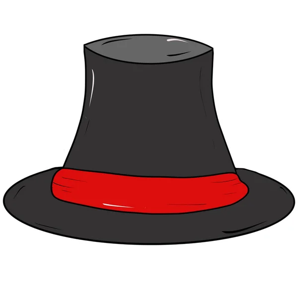 Black and red top hat, worn socially.