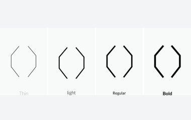 Parantez açı simgesi. İnce, Aydınlık Düzenli ve Kalın stil tasarımı beyaz arkaplanda izole edildi.