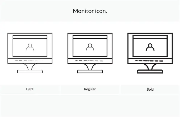 Ícone Monitor Design Estilo Leve Regular Ousado Isolado Fundo Branco — Vetor de Stock