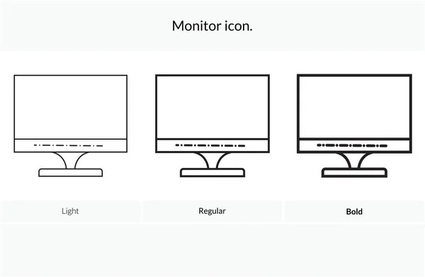 Ícone Monitor Design Estilo Leve Regular Ousado Isolado Fundo Branco — Vetor de Stock