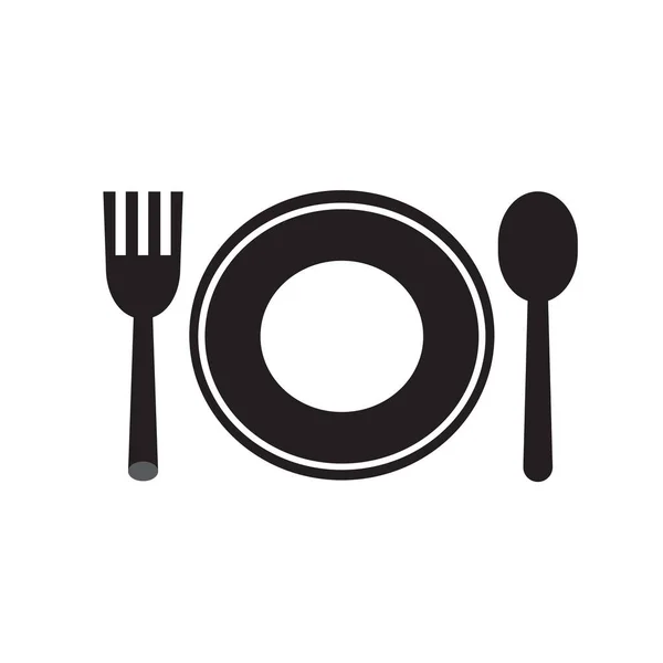 Πιάτο Πιρούνι Και Μαχαίρι Εικονίδιο Λογότυπο Απομονώνονται Λευκό Φόντο — Διανυσματικό Αρχείο