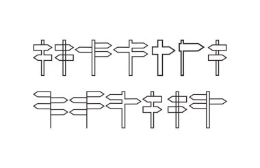 İşaret direği simgesi ayarlandı. Çizgi vektör işareti, doğrusal biçim pictogram beyaz üzerinde izole.