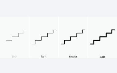 Merdiven ikonu. Zayıf, Aydınlık Düzenli ve Kalın stil tasarımı izole