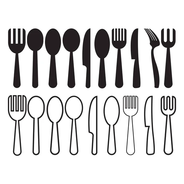 Cutlery Icon Spoon Forks Knife Icon Set Flat Style Background — Stock Vector