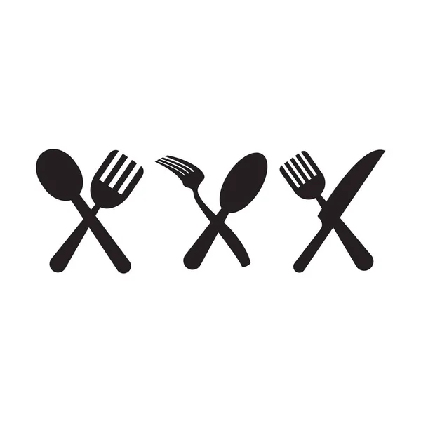 Flat Cutlery Icon Spoon Forks Knife Icon Symbol Vector Illustration — Stock Vector