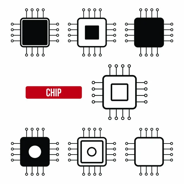 Chip Icon Set Flat Vector Illustration — Stock Vector