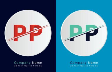 PP Harfi Logo Şablonu Çizim Tasarımı.