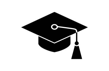Mortarboard siyah simgesi beyaz arkaplanda izole edildi. Vektör illüstrasyonu.