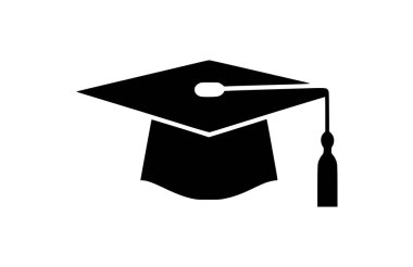 Mortarboard siyah simgesi beyaz arkaplanda izole edildi. Vektör illüstrasyonu.