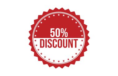 % 50 indirimli kırmızı kurdele etiket pankartı.