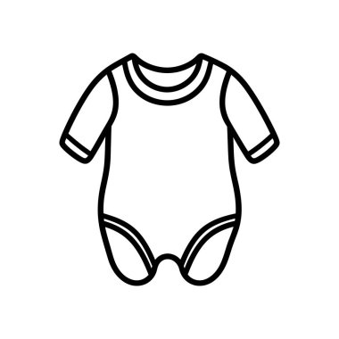 Kısa kollu bir bebek giysisinin minimalist bir taslak simgesi, şeffaf bir arkaplanı olan basit bir tasarım. Kıyafet tasarımları için ideal.