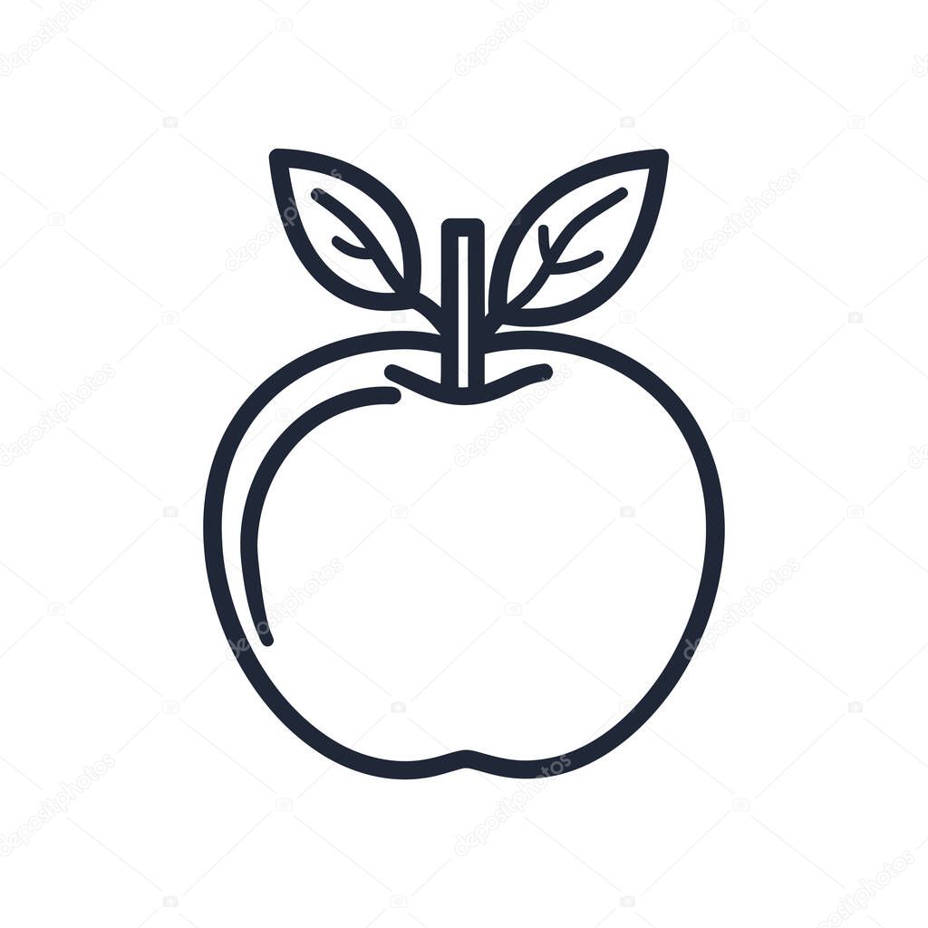 Features a simple, elegant outline of an apple with two leaves in a minimalist style. Set against a transparent backdrop, ideal for versatile design applications.