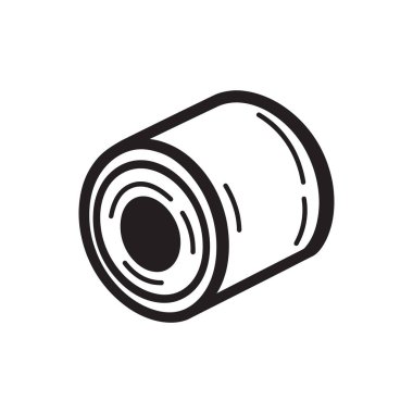Vektör grafiği siyah-beyaz silindirik bir rulo gösteriyor, eşmerkezli çizgilerle detaylandırılmış ve şeffaf bir arkaplan üzerine kurulmuş. Minimalist tasarımlar için ideal.