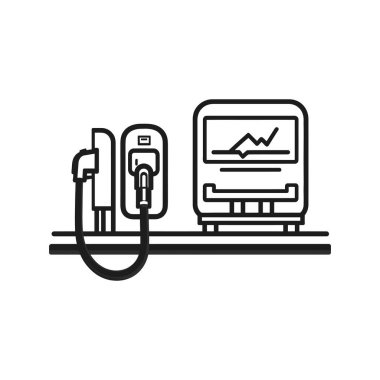 EV ekran ile eşleştirilmiş elektrikli araba şarj noktası özelliği. Tasarım, şeffaf bir arkaplan karşısında temiz ve ana hatlarıyla sunuluyor..