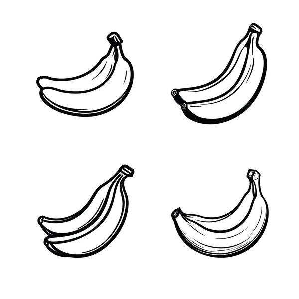 Features four banana outlines on a transparent background. The illustration of tropical fruits captures vibrant and unique graphic elements.