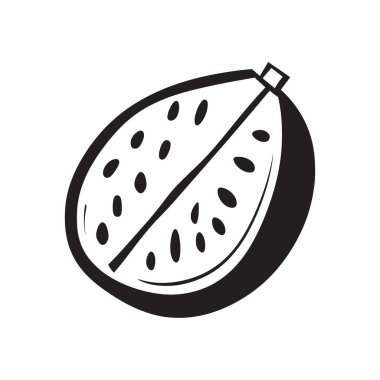 İçinde puantiyeli yarım guava meyvesi var. Şeffaf arkaplanda basit bir siyah-beyaz çizimi. Gıda, sağlık, yaz ve beslenme için tasarım.