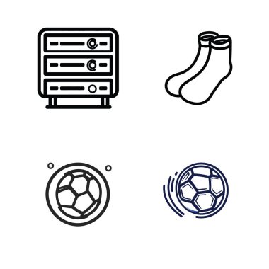 Bir sunucu, çorap, futbol ve hareket çizgileri olan bir başka futbol takımı. Şeffaf arkaplan üzerinde temiz, minimal tasarım.