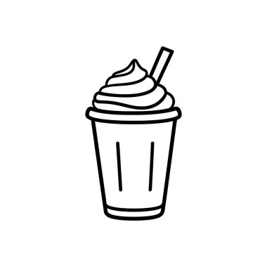 Bardakta pipetle milkshake taslağı oluşturur. Tasarım, şeffaf zemin üzerine kurulmuş, temiz çizgileri olan minimalist bir tasarım.