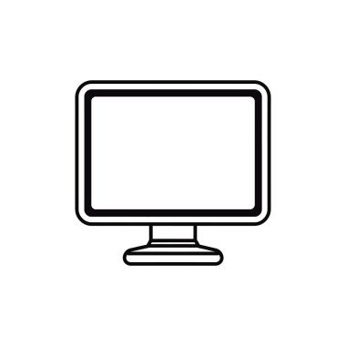 Şeffaf bir arkaplanda izole edilmiş, parlak duruşu olan bir bilgisayar monitörünün çağdaş ince çizgi çizimini içerir. Tasarım temiz ve minimalist..
