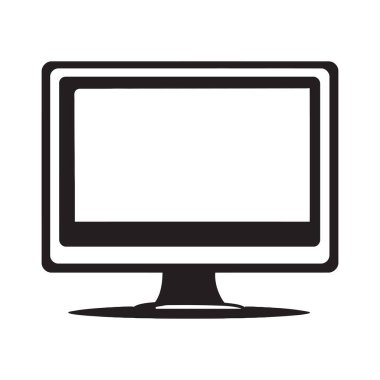 Şeffaf arkaplanda basit, minimalist bir tasarım içeren izole edilmiş monitör görüntü simgesi. Keskin çizgiler klasik şeklini tanımlar.