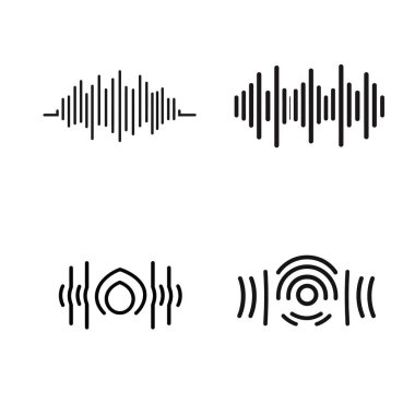 Depicts four distinct sound waveforms in black, crafted as bold graphic elements. The designs are simple and minimalist, set against a transparent backdrop.